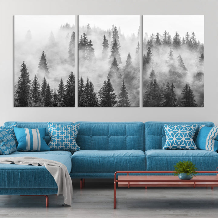 Bring the Winter Wonder of a Misty Foggy Forest with Clouds & Mountains to Your Home with Our Nature Wall Art Canvas