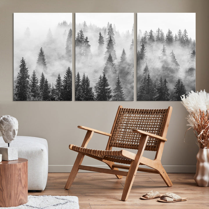 Bring the Winter Wonder of a Misty Foggy Forest with Clouds & Mountains to Your Home with Our Nature Wall Art Canvas