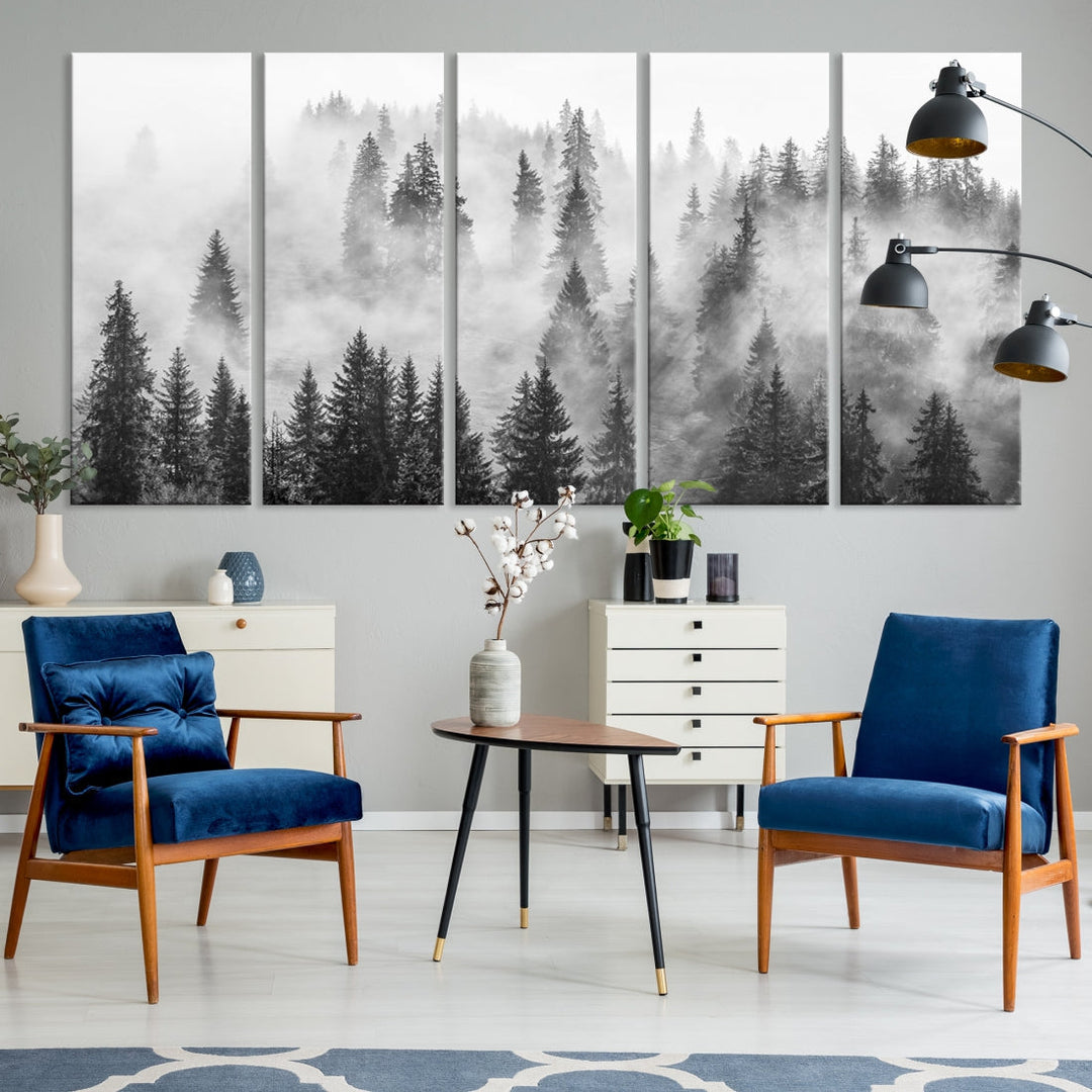 Bring the Winter Wonder of a Misty Foggy Forest with Clouds & Mountains to Your Home with Our Nature Wall Art Canvas