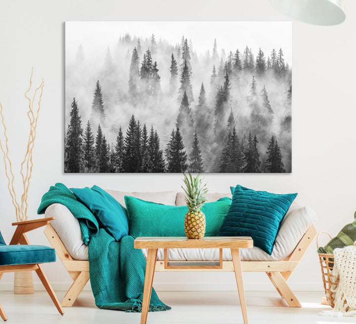 Bring the Winter Wonder of a Misty Foggy Forest with Clouds & Mountains to Your Home with Our Nature Wall Art Canvas