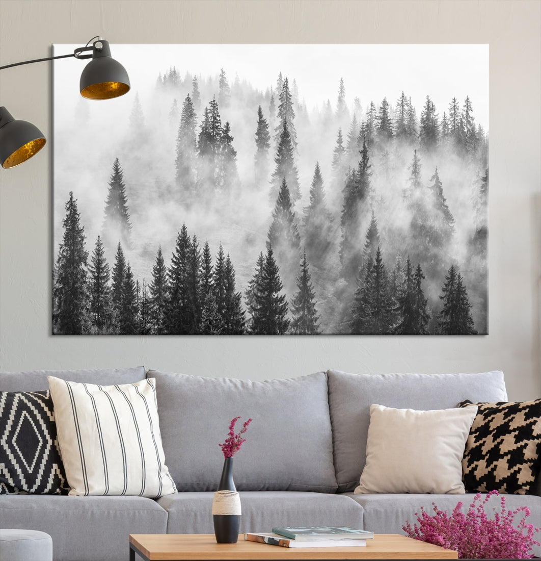 Bring the Winter Wonder of a Misty Foggy Forest with Clouds & Mountains to Your Home with Our Nature Wall Art Canvas