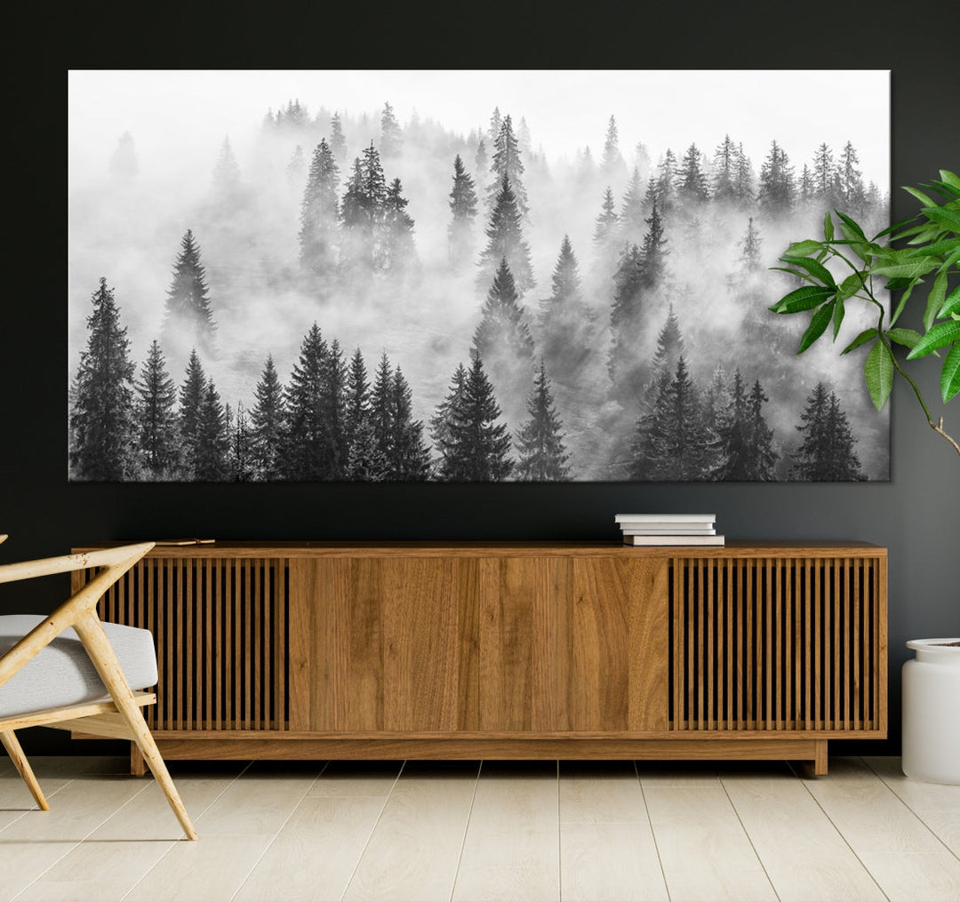 Bring the Winter Wonder of a Misty Foggy Forest with Clouds & Mountains to Your Home with Our Nature Wall Art Canvas