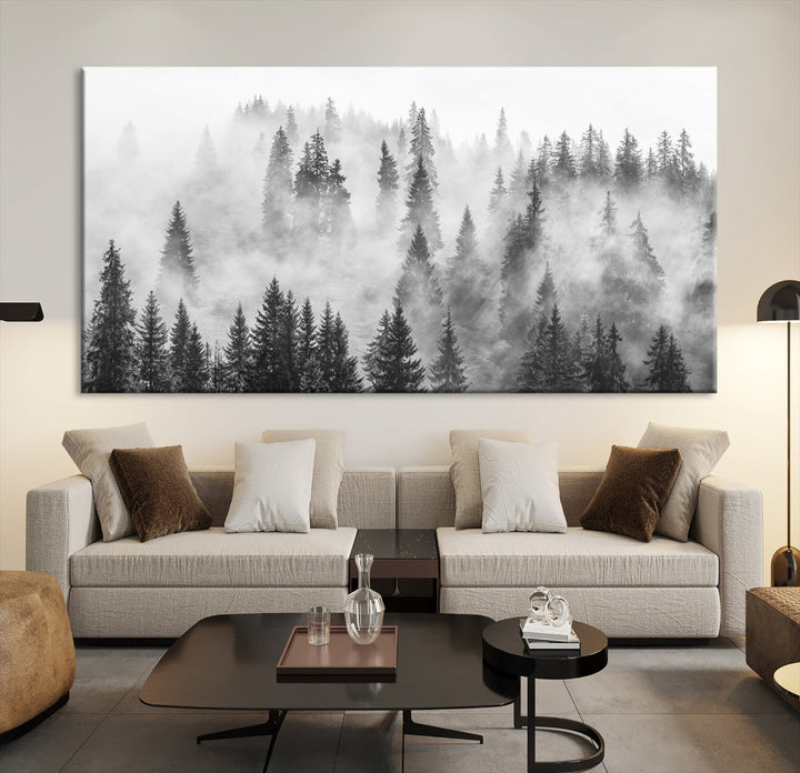 Bring the Winter Wonder of a Misty Foggy Forest with Clouds & Mountains to Your Home with Our Nature Wall Art Canvas