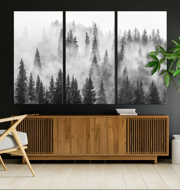 Bring the Winter Wonder of a Misty Foggy Forest with Clouds & Mountains to Your Home with Our Nature Wall Art Canvas