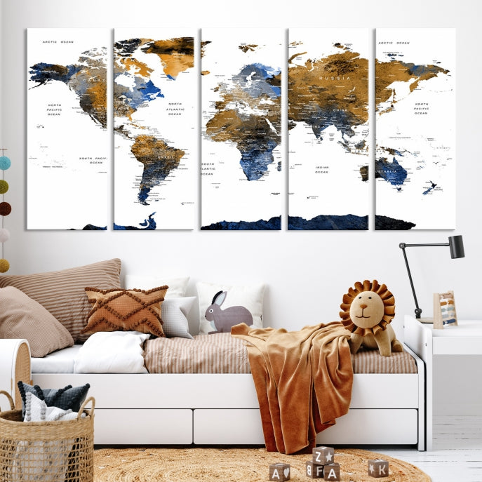 Bring Your Travel Dreams to Life with Our Large Modern World Map Canvas Print Wall ArtA Stylish & Informative Decor