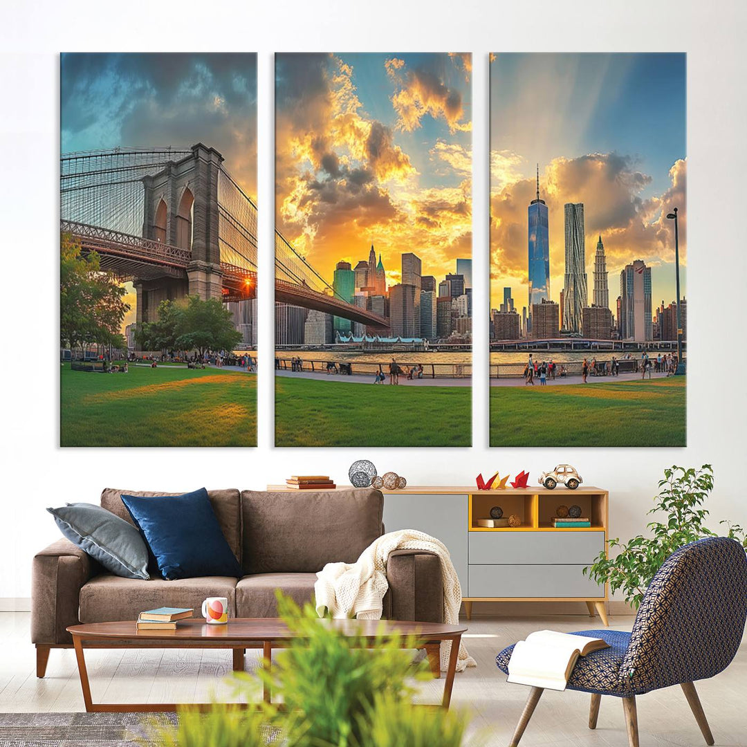 Brooklyn Bridge Sunset Wall Art Canvas Print