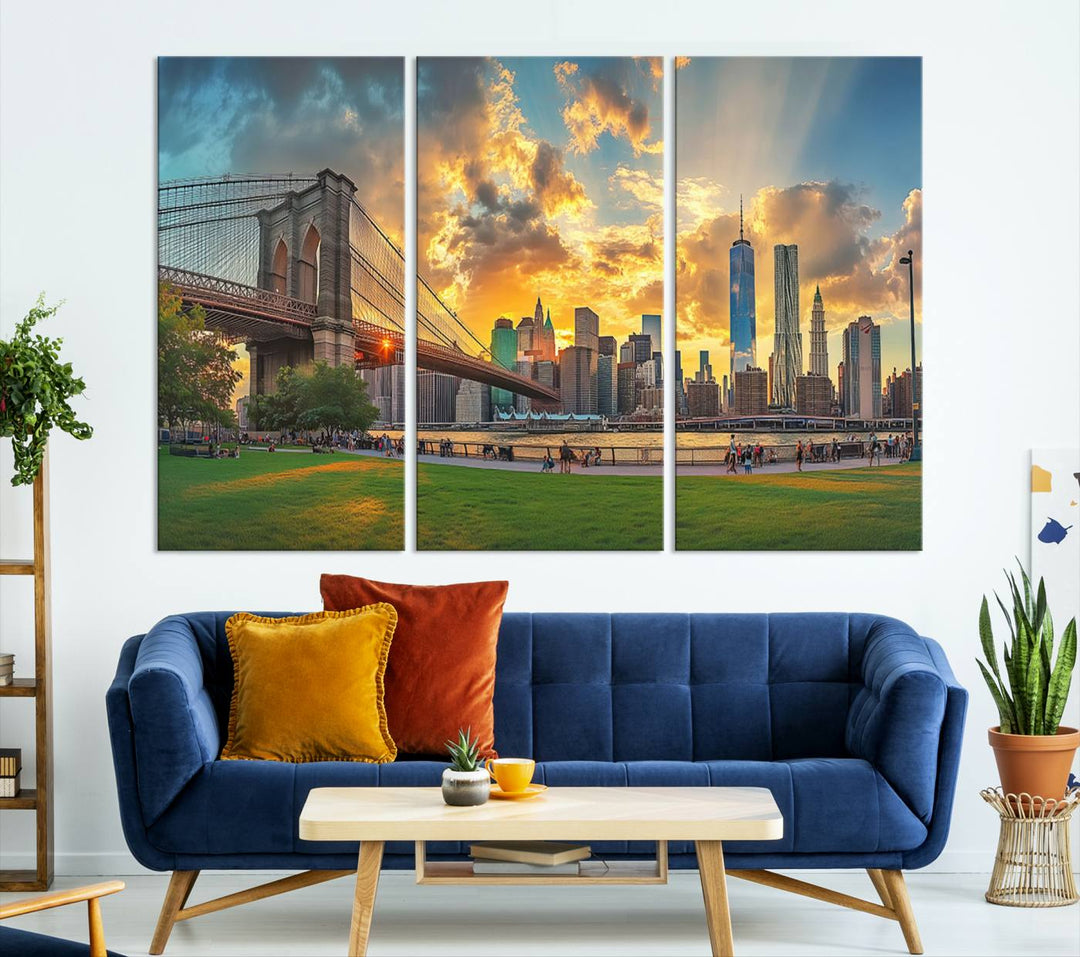 Brooklyn Bridge Sunset Wall Art Canvas Print