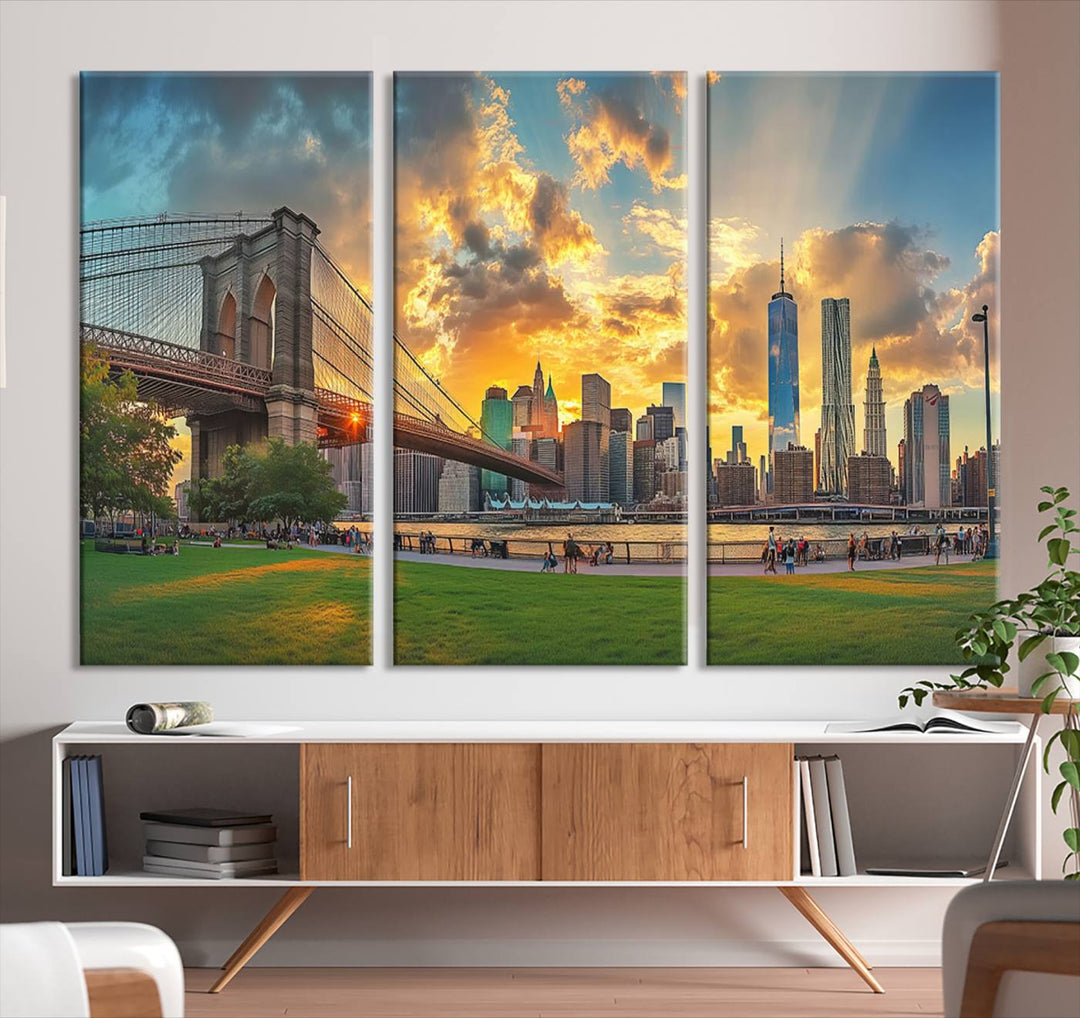 Brooklyn Bridge Sunset Wall Art Canvas Print