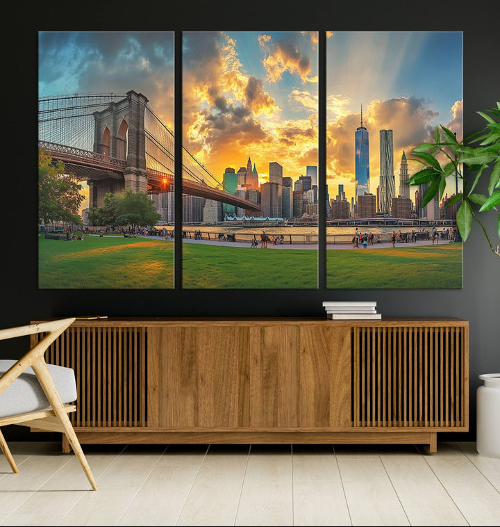 Brooklyn Bridge Sunset Wall Art Canvas Print