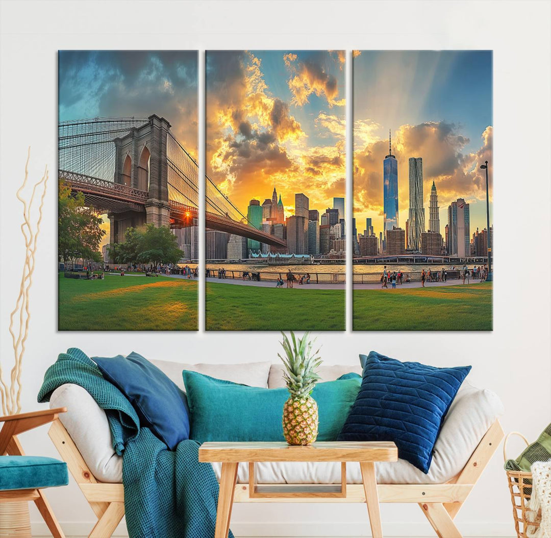 Brooklyn Bridge Sunset Wall Art Canvas Print