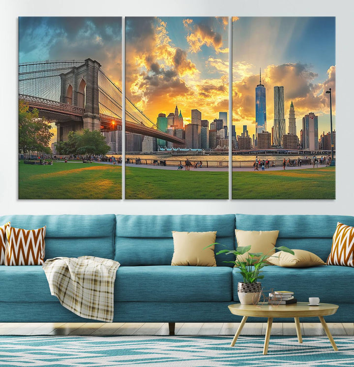 Brooklyn Bridge Sunset Wall Art Canvas Print