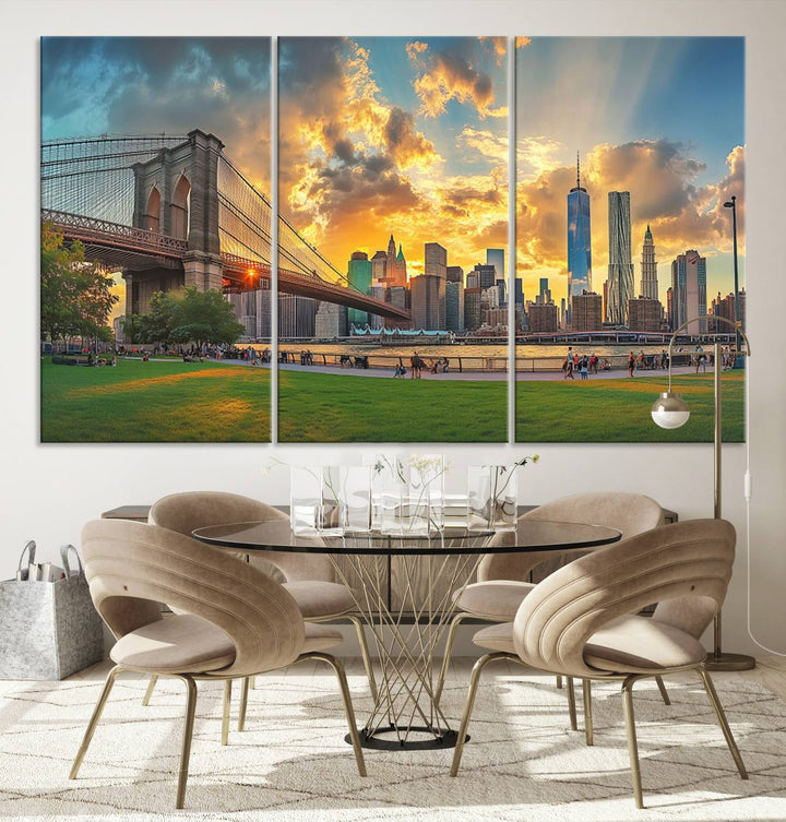 Brooklyn Bridge Sunset Wall Art Canvas Print