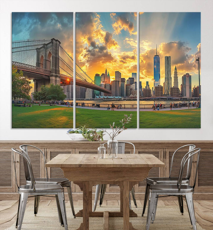 Brooklyn Bridge Sunset Wall Art Canvas Print