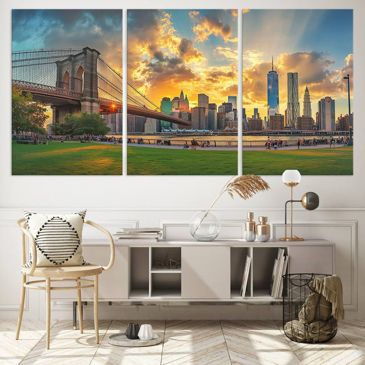 Brooklyn Bridge Sunset Wall Art Canvas Print