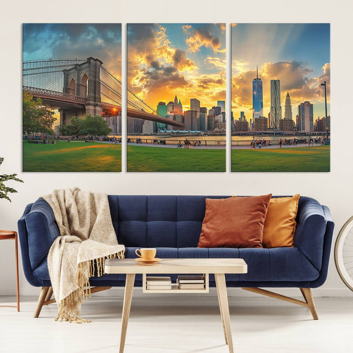 Brooklyn Bridge Sunset Wall Art Canvas Print