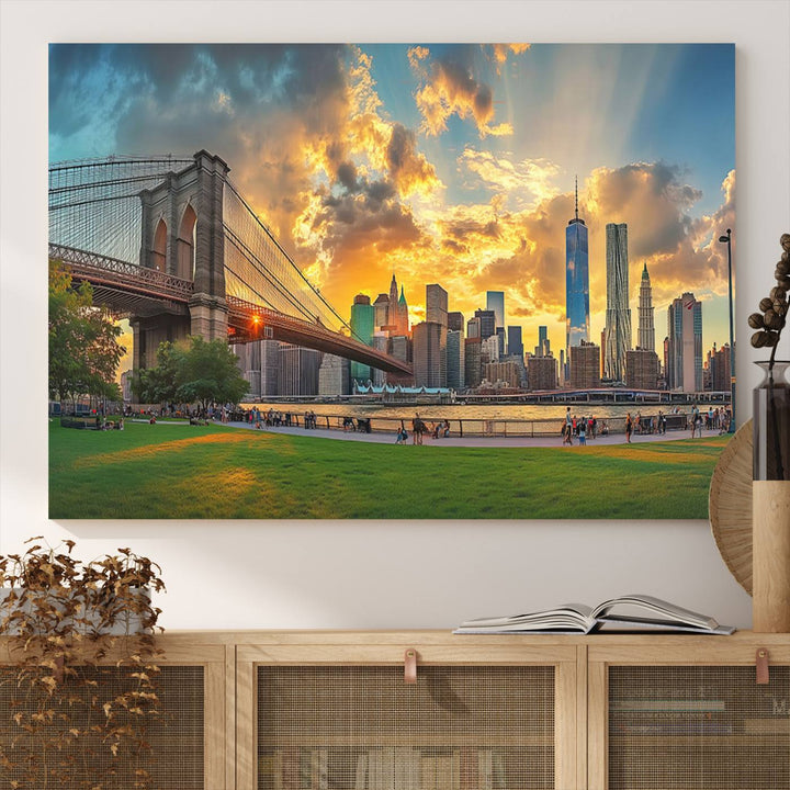 Brooklyn Bridge Sunset Wall Art Canvas Print