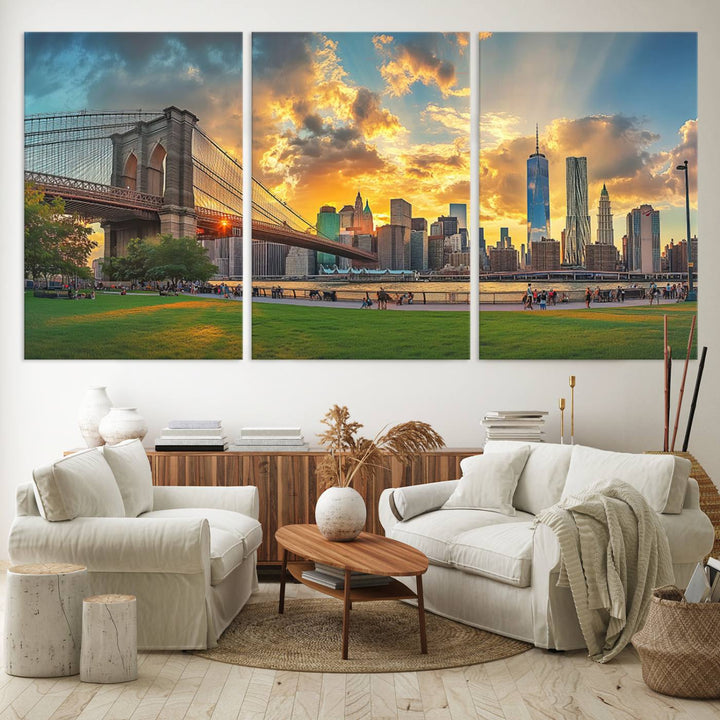 Brooklyn Bridge Sunset Wall Art Canvas Print