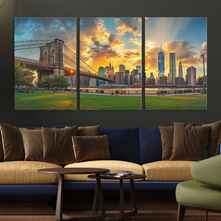 Brooklyn Bridge Sunset Wall Art Canvas Print