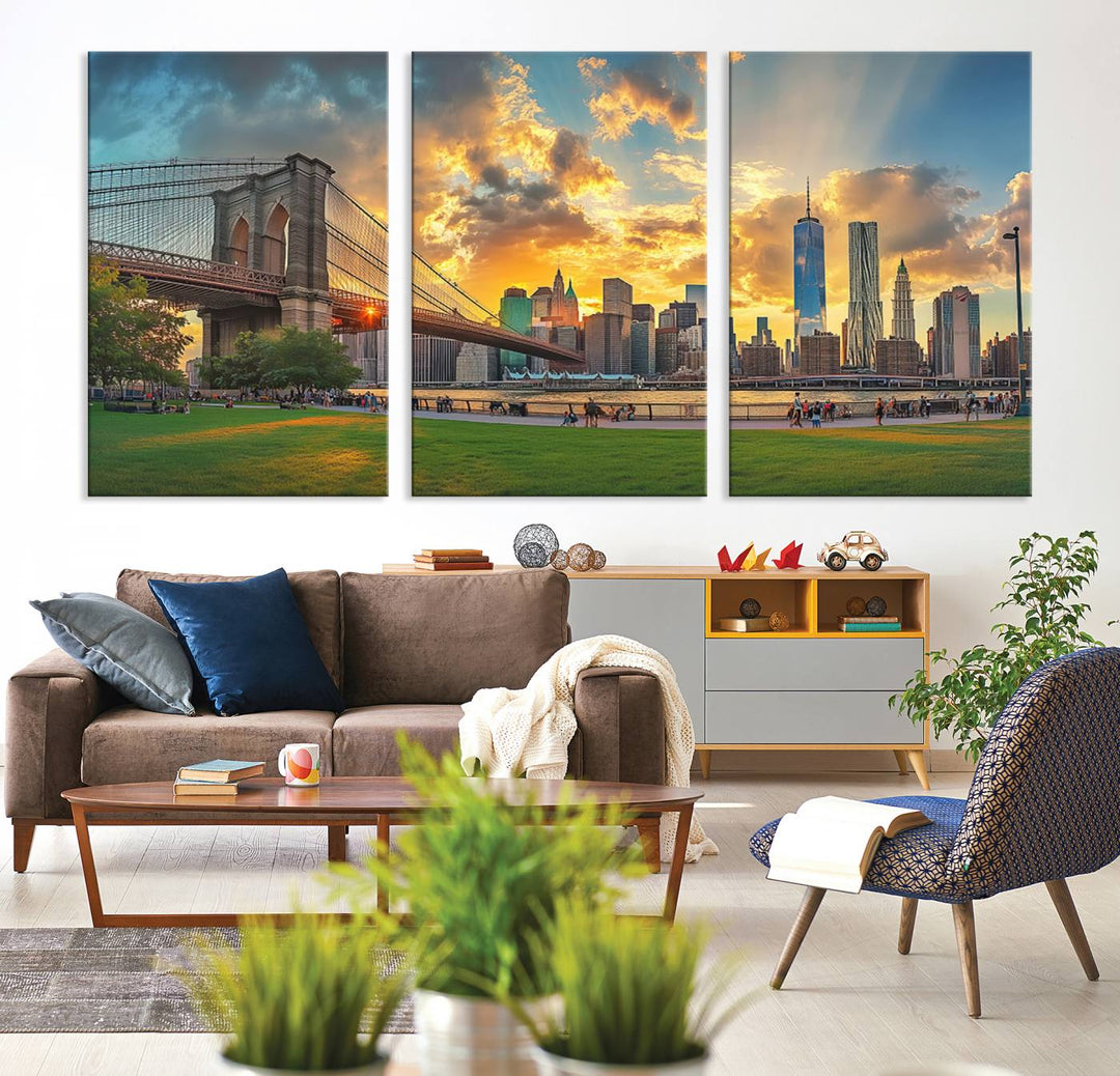 Brooklyn Bridge Sunset Wall Art Canvas Print