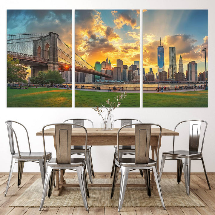 Brooklyn Bridge Sunset Wall Art Canvas Print