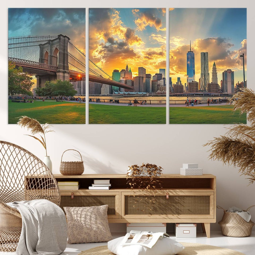 Brooklyn Bridge Sunset Wall Art Canvas Print