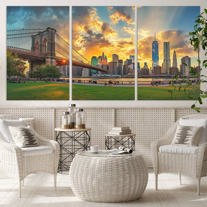 Brooklyn Bridge Sunset Wall Art Canvas Print