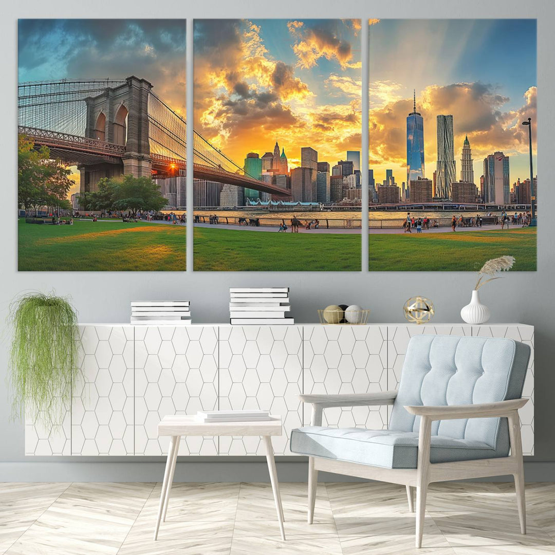 Brooklyn Bridge Sunset Wall Art Canvas Print