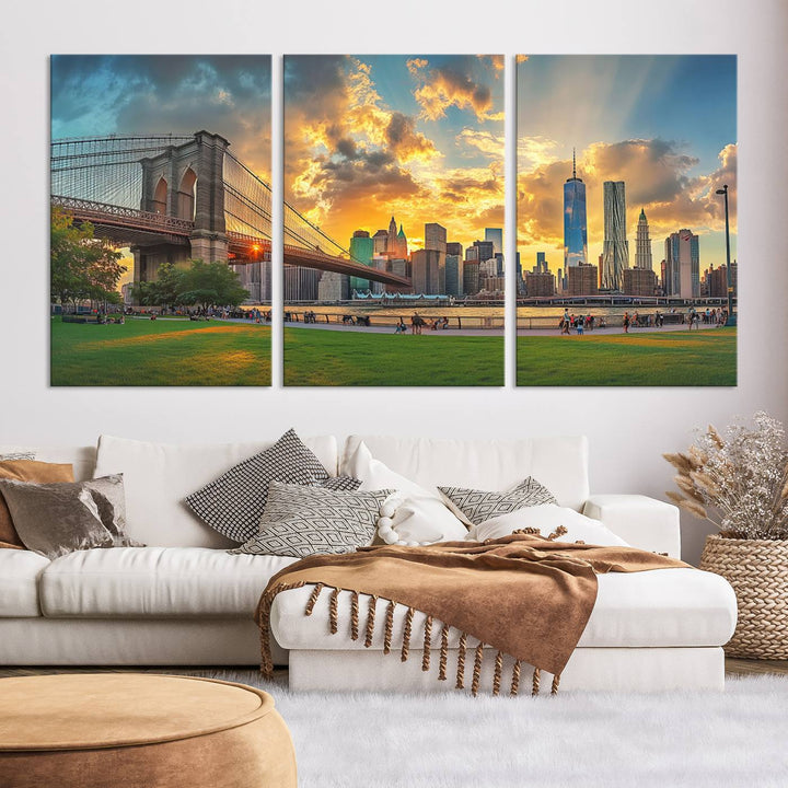 Brooklyn Bridge Sunset Wall Art Canvas Print