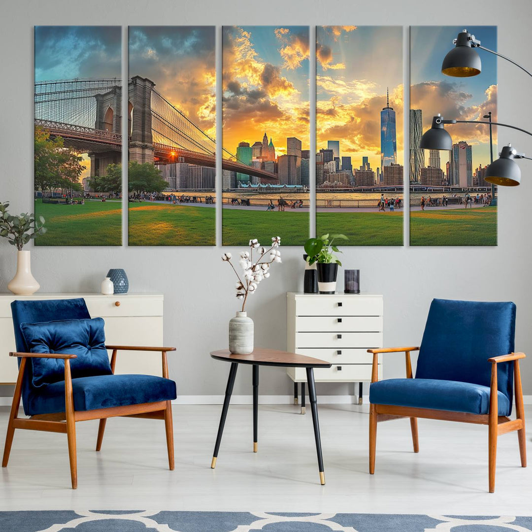 Brooklyn Bridge Sunset Wall Art Canvas Print