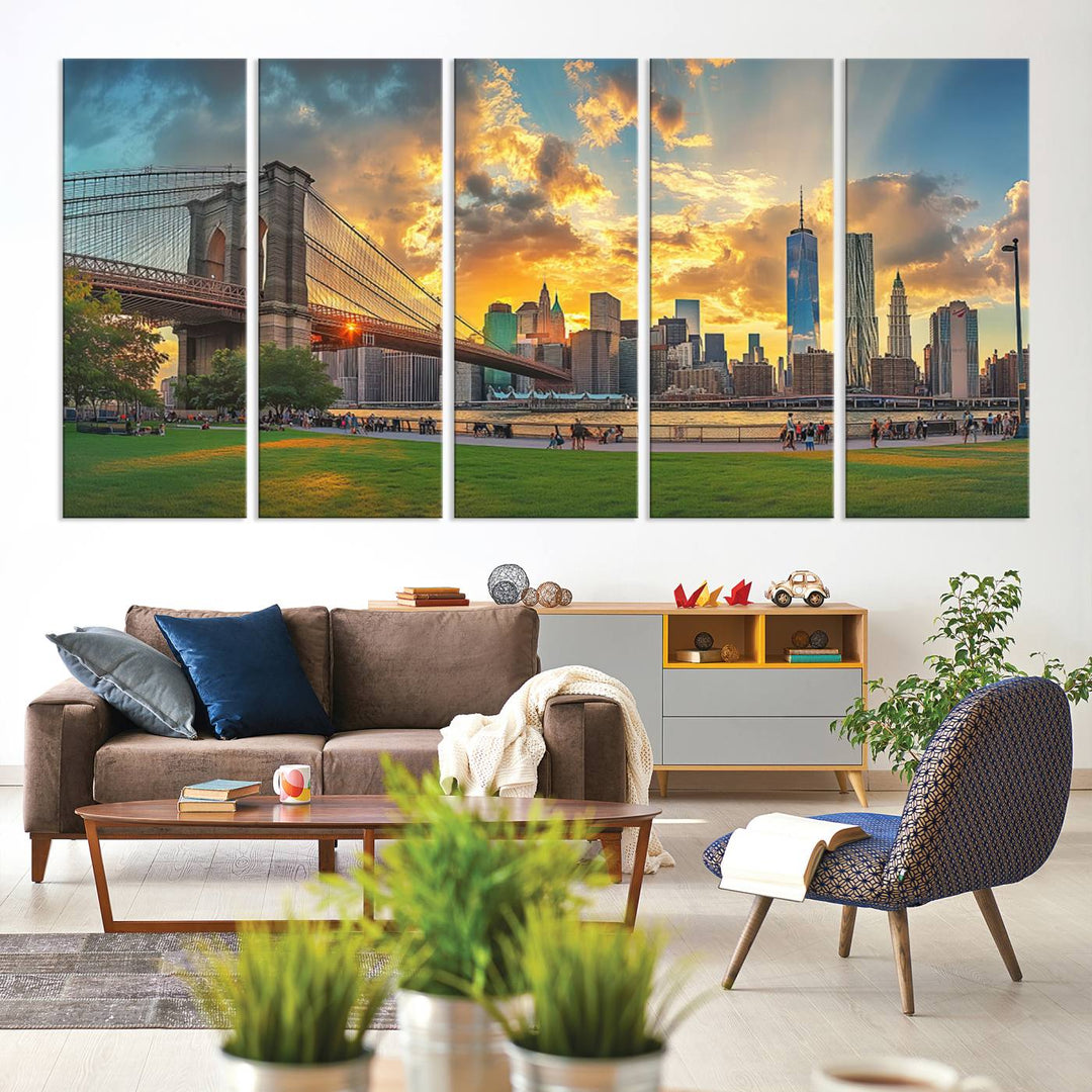 Brooklyn Bridge Sunset Wall Art Canvas Print