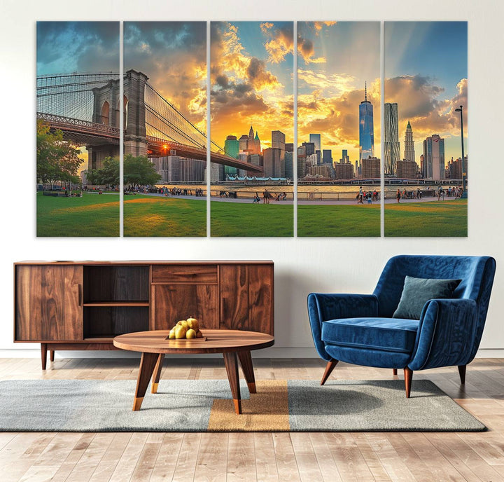 Brooklyn Bridge Sunset Wall Art Canvas Print