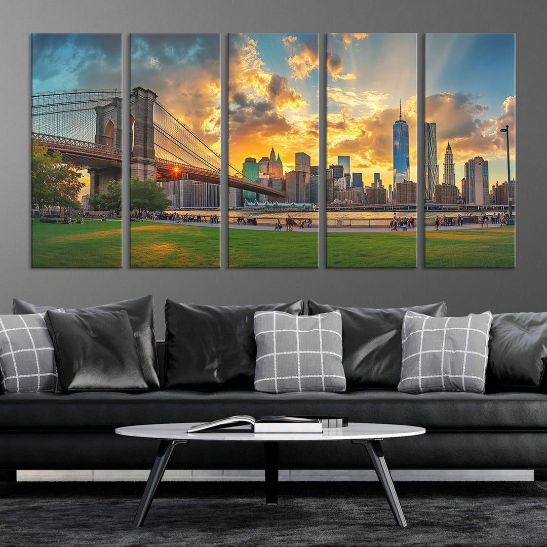 Brooklyn Bridge Sunset Wall Art Canvas Print