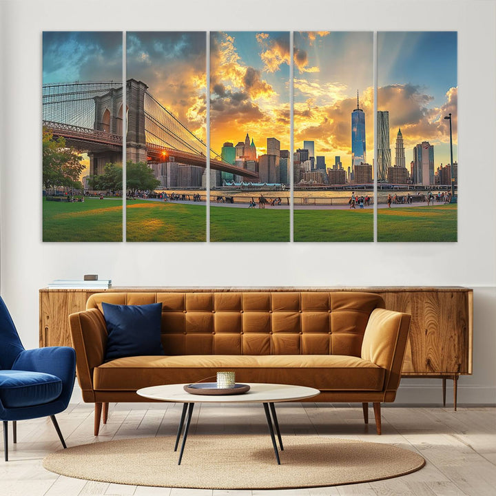 Brooklyn Bridge Sunset Wall Art Canvas Print