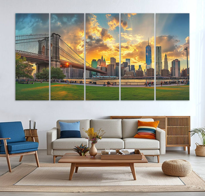 Brooklyn Bridge Sunset Wall Art Canvas Print