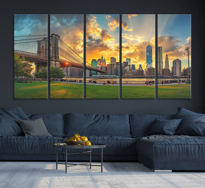 Brooklyn Bridge Sunset Wall Art Canvas Print