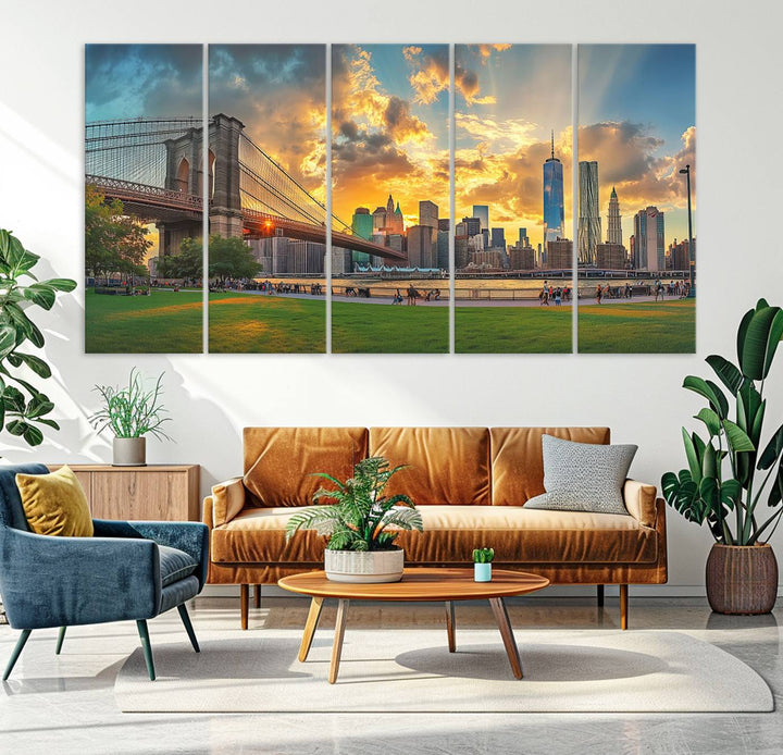 Brooklyn Bridge Sunset Wall Art Canvas Print