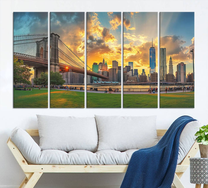 Brooklyn Bridge Sunset Wall Art Canvas Print