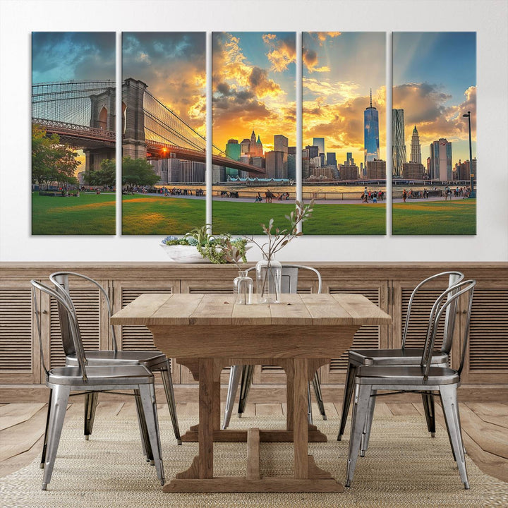 Brooklyn Bridge Sunset Wall Art Canvas Print