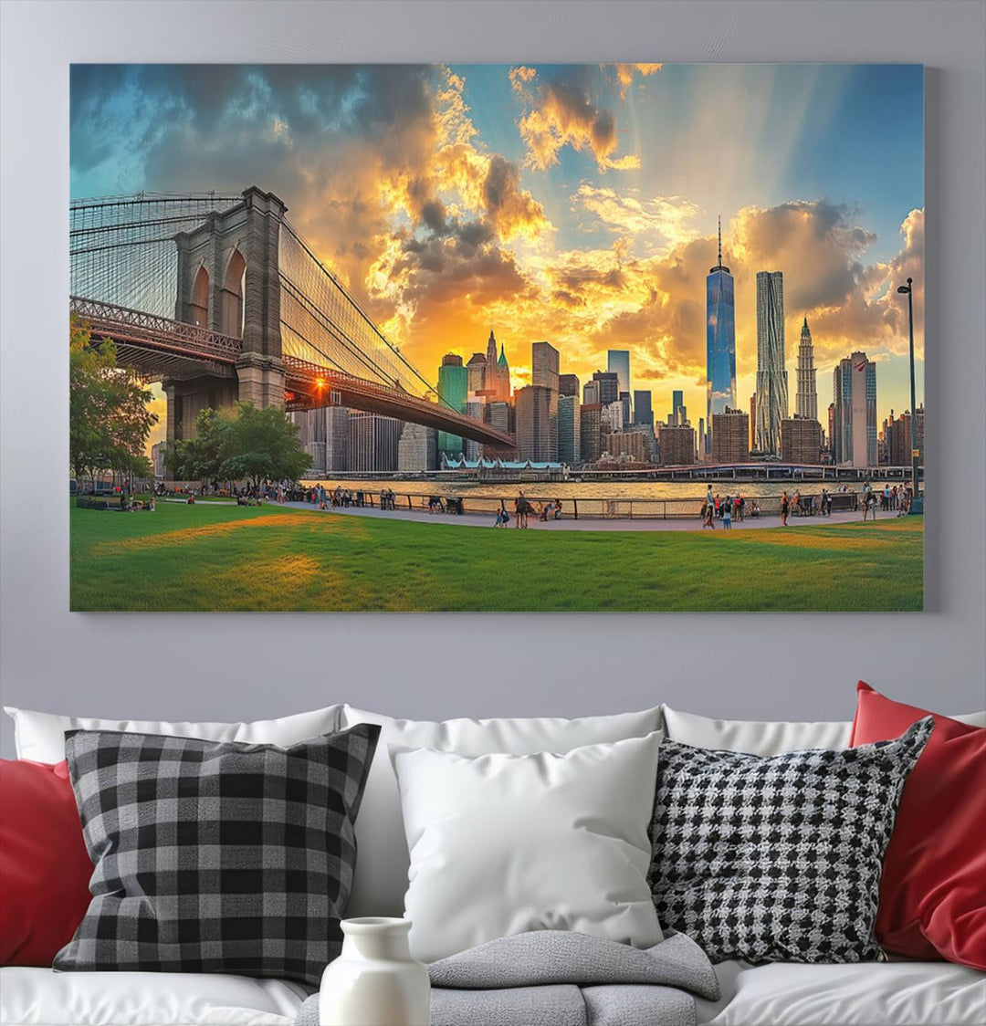 Brooklyn Bridge Sunset Wall Art Canvas Print