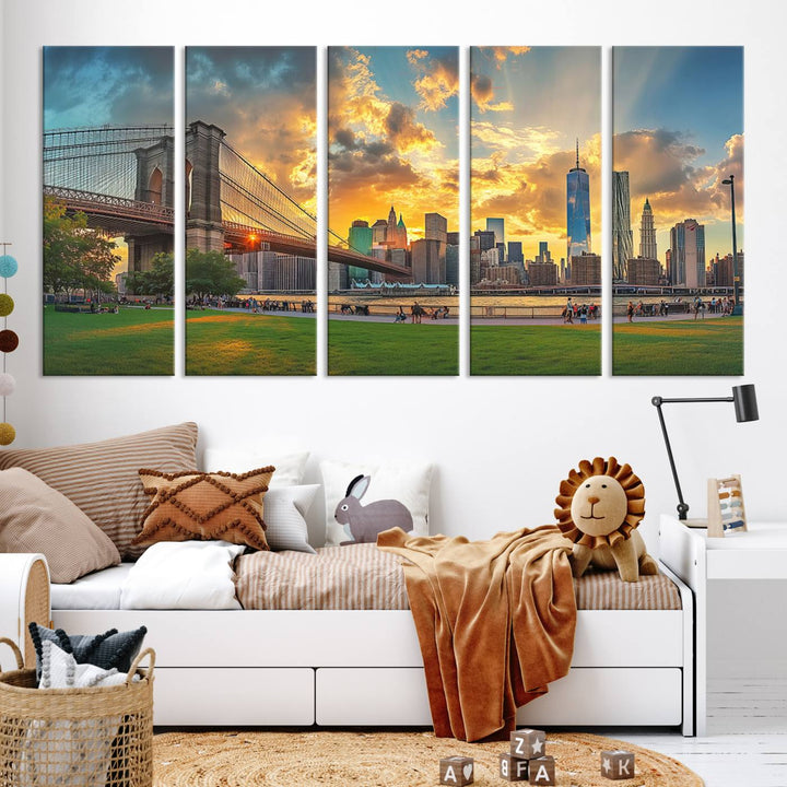 Brooklyn Bridge Sunset Wall Art Canvas Print