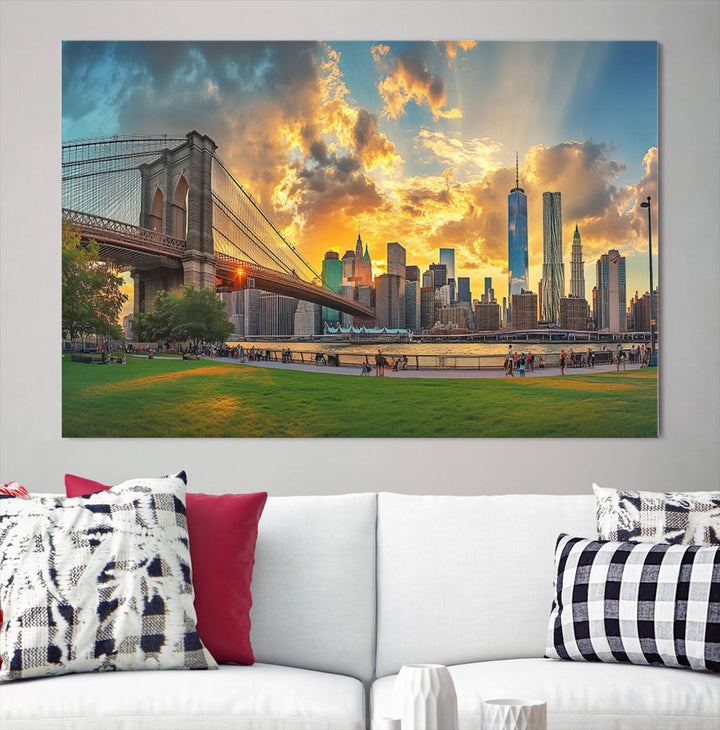 Brooklyn Bridge Sunset Wall Art Canvas Print