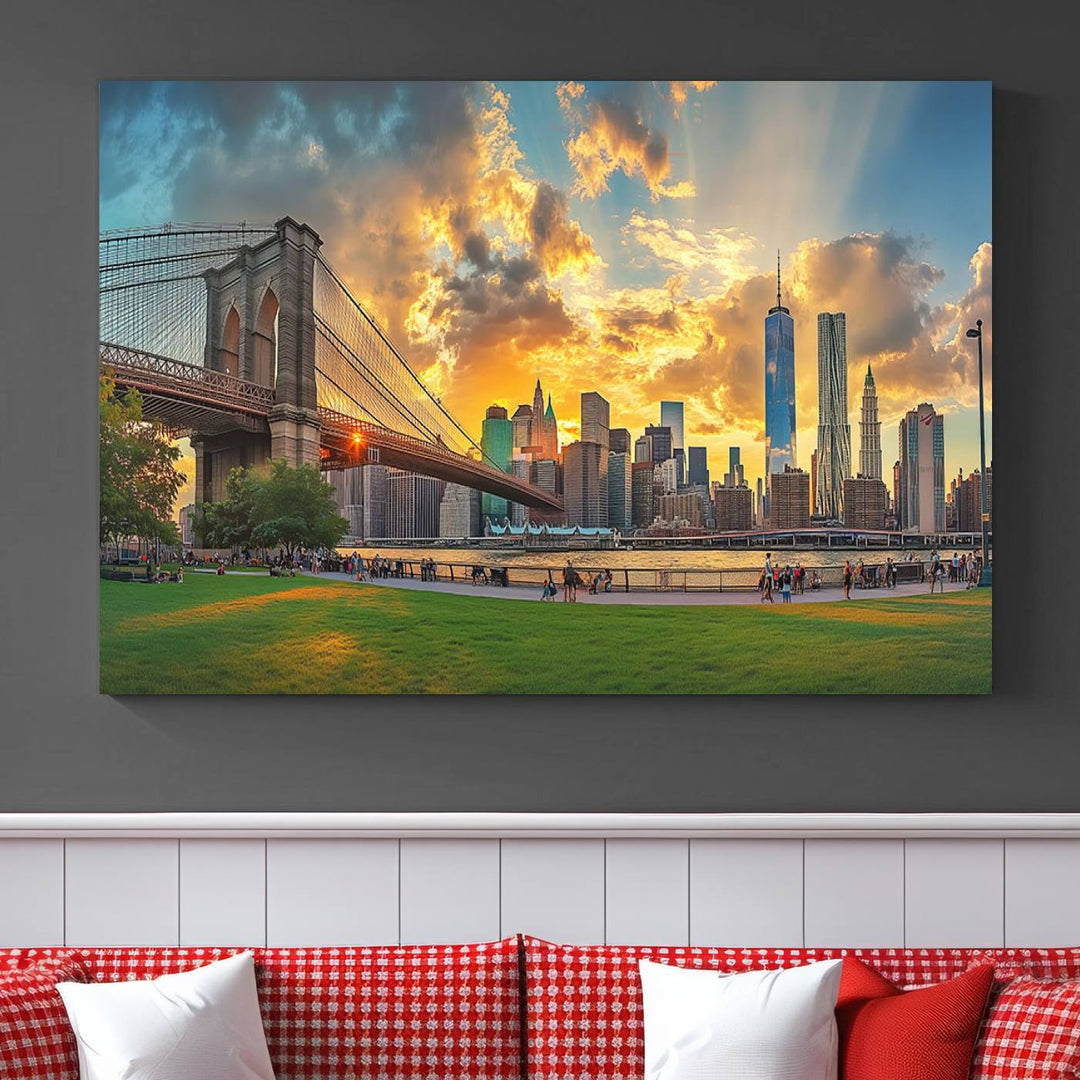 Brooklyn Bridge Sunset Wall Art Canvas Print