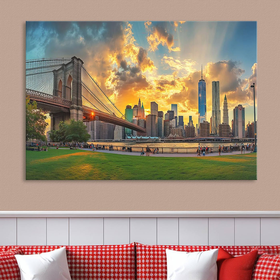 Brooklyn Bridge Sunset Wall Art Canvas Print