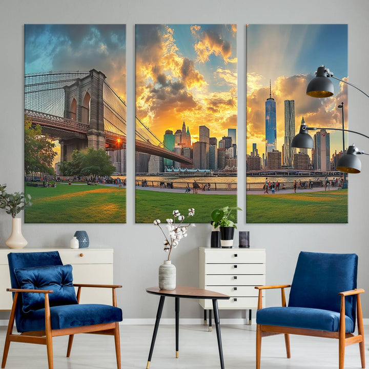 Brooklyn Bridge Sunset Wall Art Canvas Print