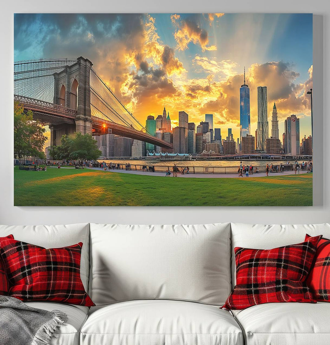 Brooklyn Bridge Sunset Wall Art Canvas Print