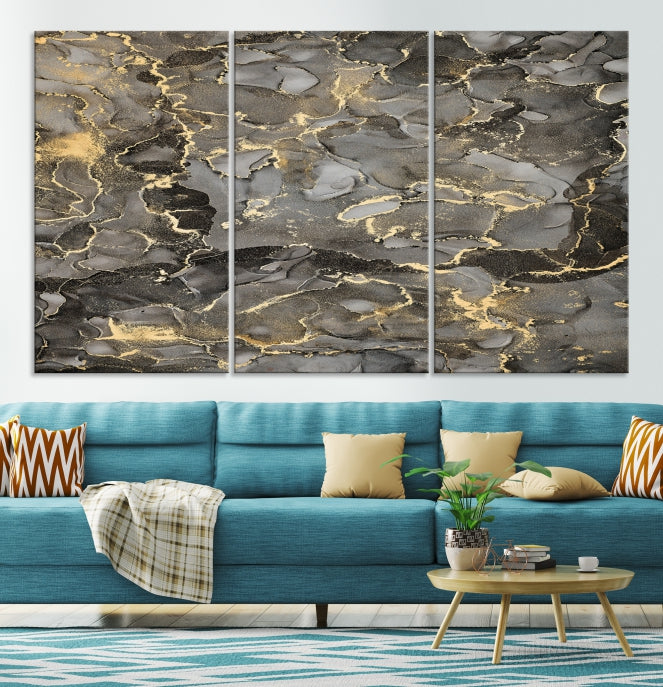 Brown Gold Marble Wall Art Modern Abstract Canvas Print Office Decor