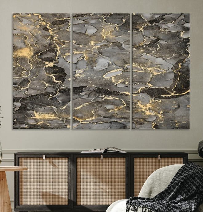 Brown Gold Marble Wall Art Modern Abstract Canvas Print Office Decor