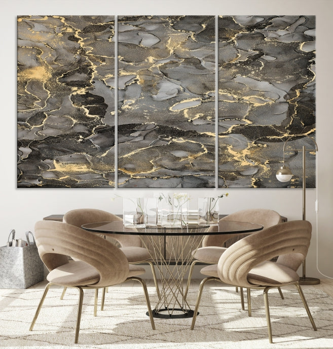 Brown Gold Marble Wall Art Modern Abstract Canvas Print Office Decor