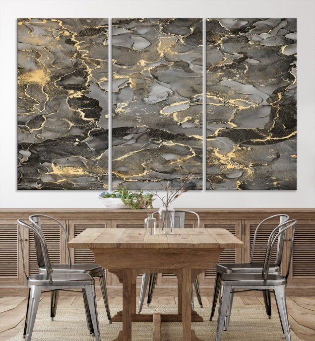 Brown Gold Marble Wall Art Modern Abstract Canvas Print Office Decor