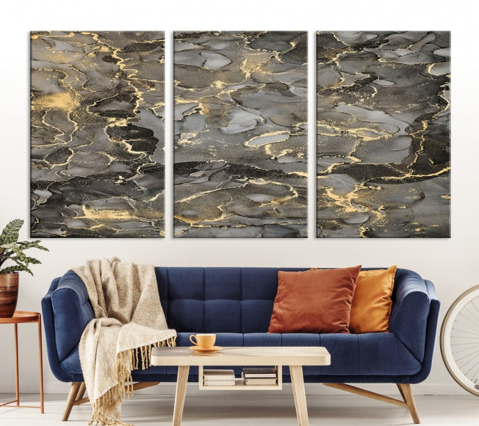 Brown Gold Marble Wall Art Modern Abstract Canvas Print Office Decor